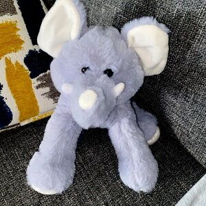 Adorable plush elephant-light grey in color-white ears and tusks